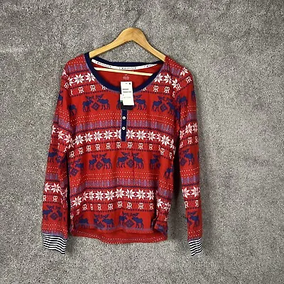 Tommy Hilfiger Shirt Womens Large Red Long Sleeve Half Button Up Moose Print New • $18.99