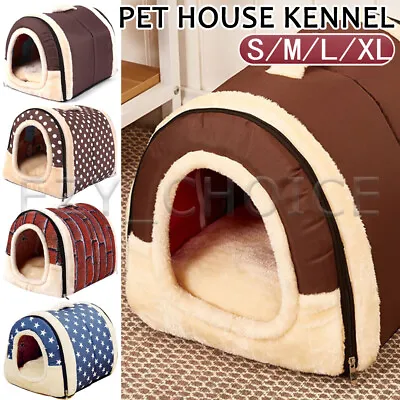 $17.99 • Buy Pet Dog Bed Cat House Kennel Soft Igloo Warm Cave Beds Cushion Puppy Fold Soft