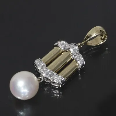 Mikimoto Akoya Pearl 9.0mm Necklace Pendan K18 K14WG With Diamond • $769.99