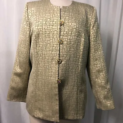 Moshita Couture Women's Blazer Green Gold Rhinestone Button Size 16 • $104.26