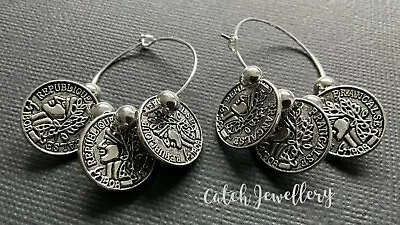 Tibetan SILVER COIN HOOP Earrings Boho Bijoux Gypsy FESTIVAL Interchangeable • £3.70