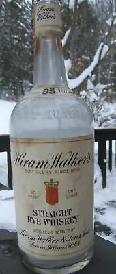 Vintage Hiram Walker's STRAIGHT RYE WHISKEY 93 Quart Bottle(empty) 1940's • $17.99