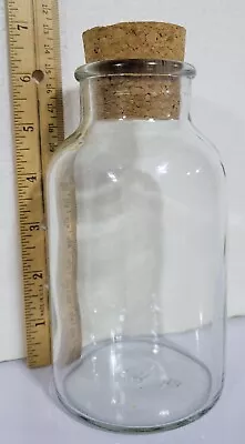 Vintage Glass Bottle Jar With Cork Stopper 6 Inches Tall Clear Apothecary • $10