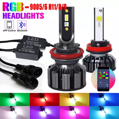 2X RGB H4 9003 LED Headlight Kit 50W 10000LM HB2 CSP Fog Lamp Bluetooth Control • $79.99