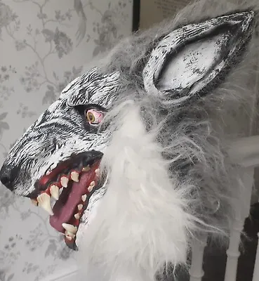 £17.99 • Buy Halloween Life Like Grey Wolf Latex Mask With Faux Fur  Werewolf Adult