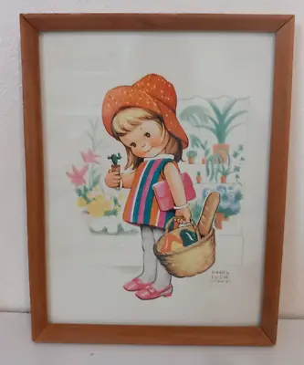 Vintage Framed Mabel Lucie Attwell Picture Girl Shopping Cute Retro Nursery • £4.99