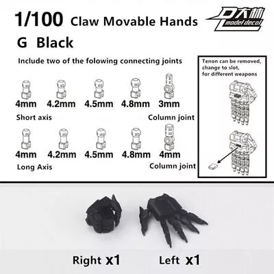 D.L Fully Movable Claw Hands For 1/100 MG RX-78-2 Sazabi Strike G Black • $16.14