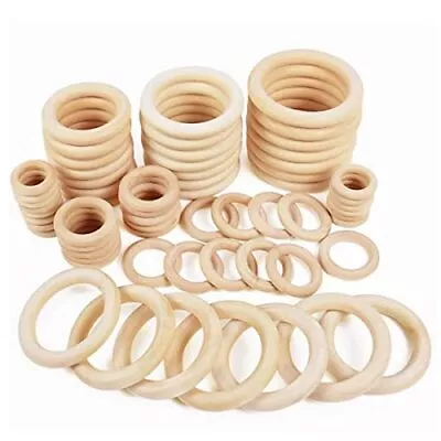 40 PCS Unfinished Wooden Rings For Craft 8 Sizes Nature Solid Wood Rings For • $12.61