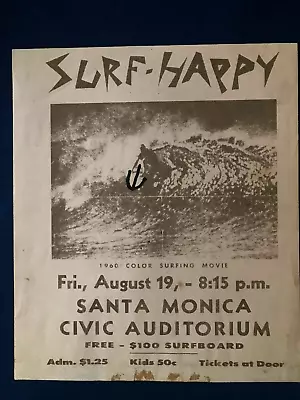 Original Vintage 1960's SURF MOVIE POSTER Surf Happy • $30