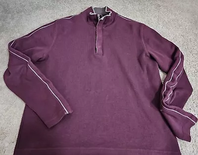 Hugo Boss Sweater Mens Medium Burgundy Cotton Polyester Quarter Snap Long Sleeve • $34