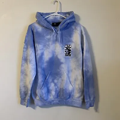 OBEY Zumiez Blue & White 'Give Peace A Chance' Tie Dye Pullover Hoodie Sz S • £34.06