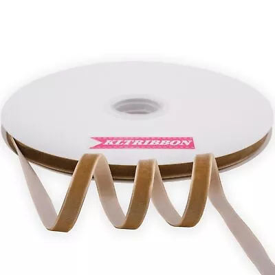 Nylon Khaki Velvet Ribbon Single Faced3/8 Inch X 25 Yards Spool • $24.10