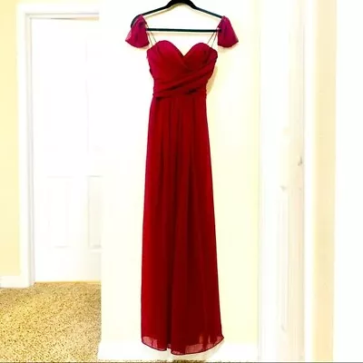 Hayley Paige Burgundy Chiffon Dress Prom Size 4 • $75