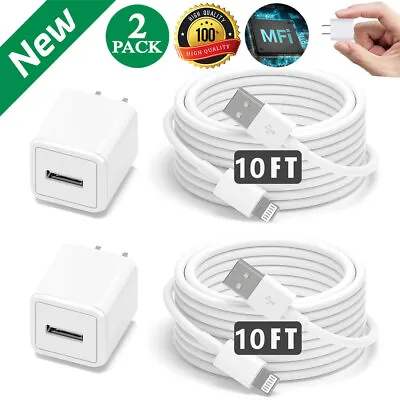 2 10ft Long USB A To Lightn Cable And Cube Charger Travel Adapter Plug For Phone • $26.50