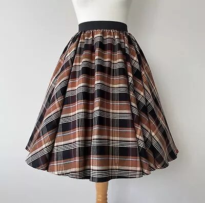 1950s Circle Skirt Brown Tartan Check All Sizes - Rockabilly Plaid Pin Up Retro • £39.99