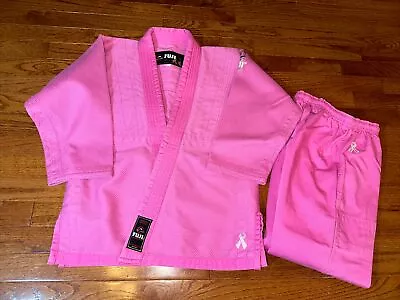 Fuji Girl's Bubblegum Pink Thick Embroidered WC2 Cancer Ribbon Karate Kimono Set • $23.74