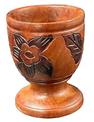 Vintage Hand Turned Wooden Footed Pedestal Bowl Cup Hand Carved 4 Inches Tall • $17.95