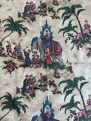 Vintage CLARENCE HOUSE Linen Toile Indian Chinoiserie Fabric Sample 35” X 27” • $29