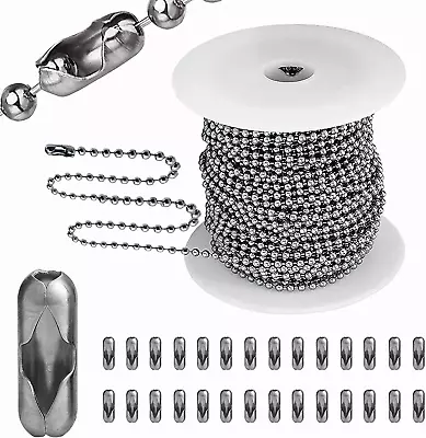 55Ft Ball Bead Chain Stainless Steel Bulk Necklace Chain With 100 Matching Craft • $14.19