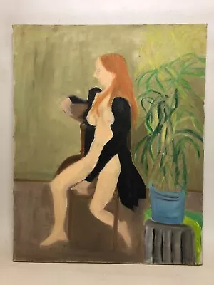 Vintage Nude Woman Oil Painting On Canvas 16x20  Naive Art 60s-70s Red Hair • $39.99