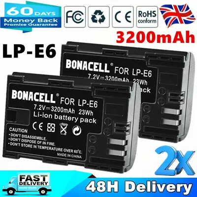 £17.99 • Buy 2x LP-E6 Battery For Canon EOS 5D 6D Mark II Mark III 60D 60Da 70D 80D Camera UK