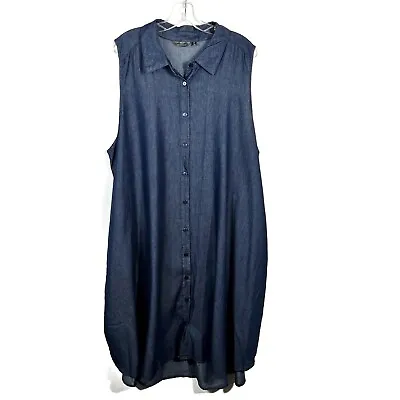 Mlle Gabrielle Dark Wash Chambray Denim Button Down Sleeveless Plus Size Dress • $19.99