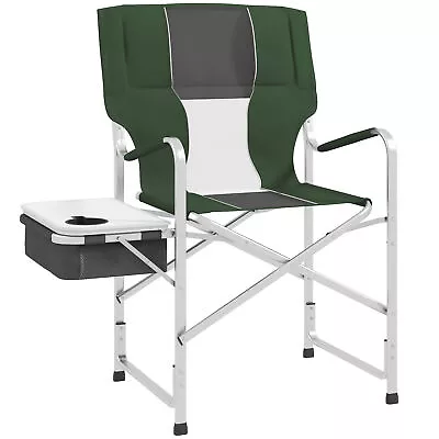 Outsunny Folding Directors Chair Aluminium Camping Chair With Cooler Bag Green • £57.99