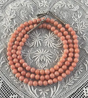 Vintage Native American Navajo Pale Salmon Coral Bead Necklace 18  • $65