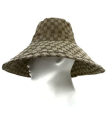 Womens Gucci GG Monogram Canvas Jacquard Big Bucket Hat Wide Brim Cap One Size M • $350