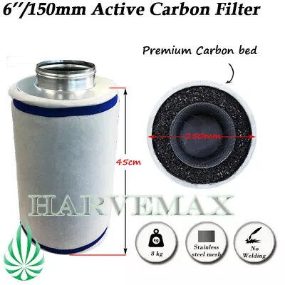 6inch Hydroponics Active Carbon Filter Grow Tent Ventilation Air Remove 8kg  • $143