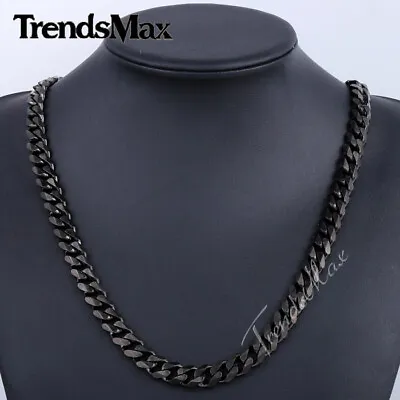 11mm Mens Chain Black Tone Curb Cuban Link Stainless Steel Necklace 18-28inch • $13.99