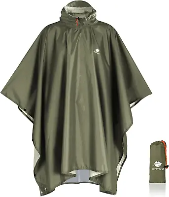 Anyoo Waterproof Rain Poncho Lightweight Hiking Rain Coat Jacket Hooded For Out • £22.90