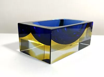 MCM PICONE MURANO SOMMERSO COBALT & YELLOW ART GLASS Decorative Rectangle Dish • $125