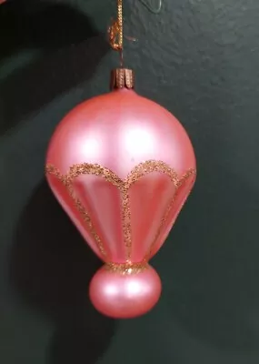 Vintage  German Blown Glass Christmas Ornament Pink Hot Air Ballon Parachute 5  • $19.99