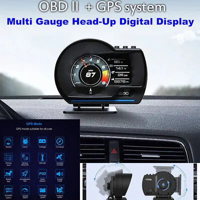 Car OBD2+GPS HUD Multi Gauge Head-Up Digital Display Speedometer MPH RPM Alarm • $93.99