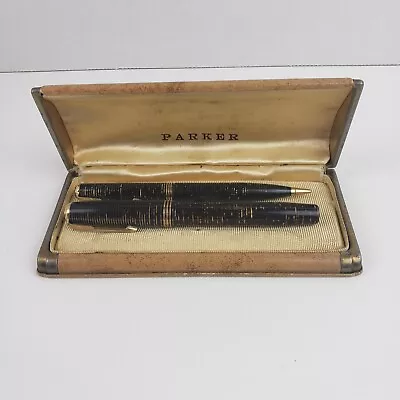 Vintage Parker Pen Vacumatic Mechanical Pencil & Fountain Pen Set Brown Stripe • $43.99