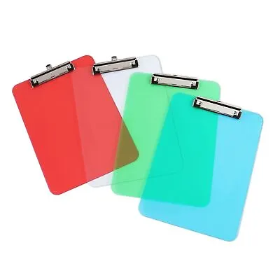 KAV Transparent Acrylic Clipboard With Metal Clip Assorted Colours Pack Of 10 • £12.99