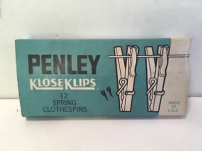 Penley Klose Klip In Box Of 12 Spring Clothespins Maine USA Vtg NOS • $17.50