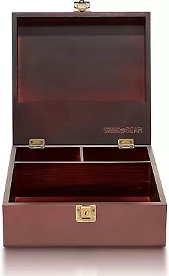 Wooden Storage Box With Compartments And Key Lock  Locking Keepsake Box Medium • $41.06