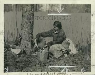 1927 Press Photo Land O' Lake Woman Gathers Maple Sap For Cooking Into Syrup. • $16.99