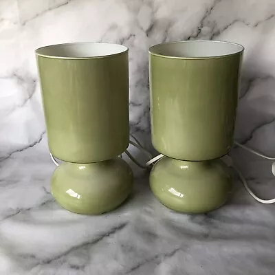 Pair IKEA Lykta Sage Green Glass Table Side Lamps Light Hand Blown Retro Style • £74.99