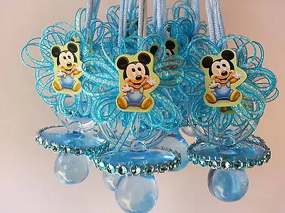 12 Baby Mickey Mouse Pacifier Necklaces Baby Shower Game Favors Prizes Boy Decor • $19.99