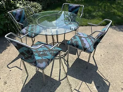 $749.99 • Buy Vintage 1980's MINSON Chrome + Glass Mid Century Dinette Dining Set 