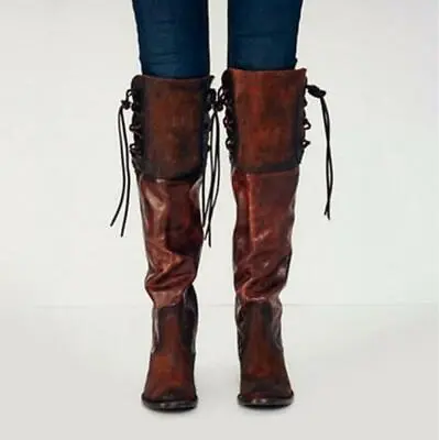 Vintage Womens Knee High Occident Leather Knight Boots Retro Ladies Shoes Chic • $33.59