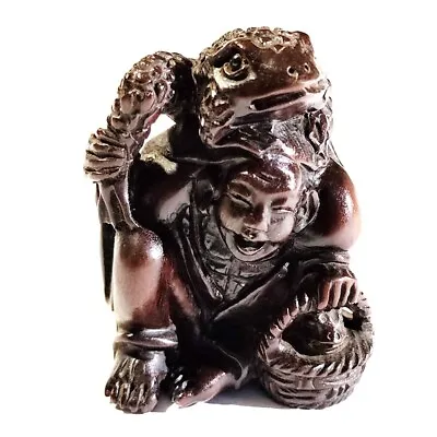 £57.60 • Buy F018- 30 Years Old 2  Hand Carved Ebony Ironwood Netsuke - Frog On Immortal Man