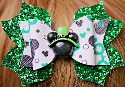 Green Glitter Mickey Mouse St. Patrick's Day Hairbow BOUTIQUE HANDMADE STACKED  • $5.09