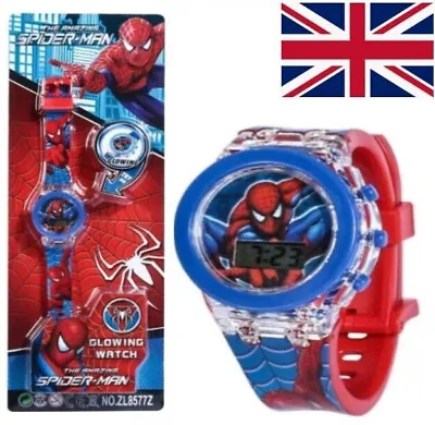 Children Spiderman Watch Cartoon Flashing Light Up Digital Spider Man Kids Flash • £4.85