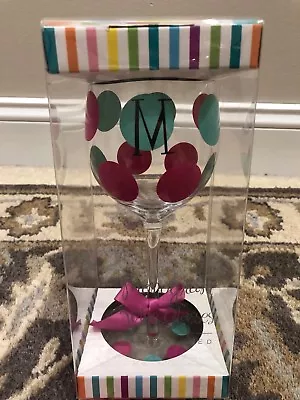 NIB Monogramed Wine Glass Initial  M  Polka Dot Pattern Hand Painted  • $10