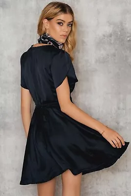 Vintage Style Skater Dress 40's 50's Starlet Rockabilly Black Satin 10 38 US 6  • £17