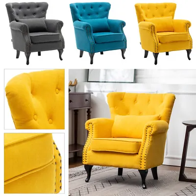 £295.95 • Buy Chesterfield Velvet/Fabric Armchair Button Wing Back Chair Queen Anne Sofa Seat